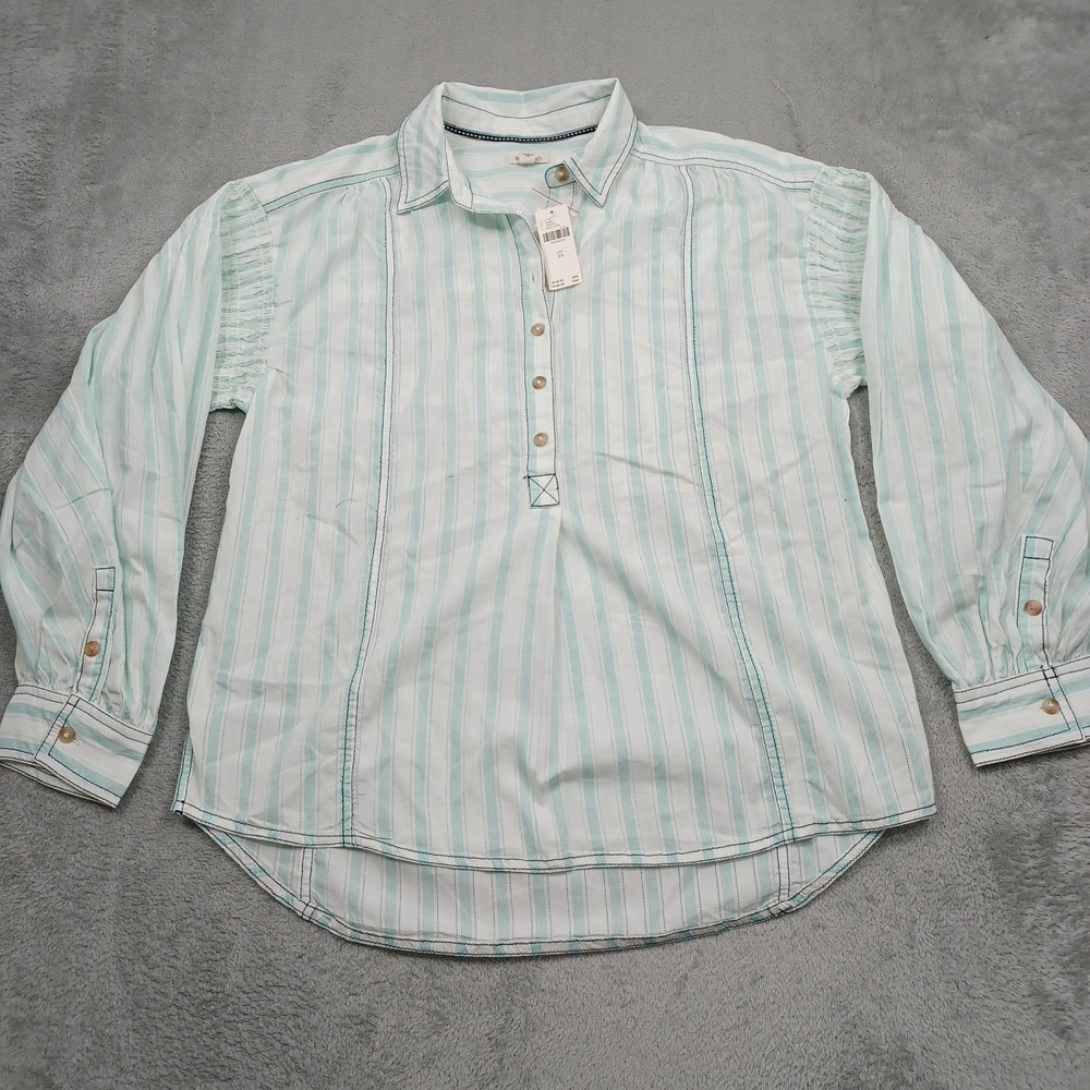 Pilcro Top Womens XS Blue Striped Preppy Boho Anthropologie NWT